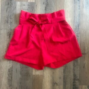 UNIQUE21 Red High Waisted Belted Paperbag Shorts Women's Size‎ 12